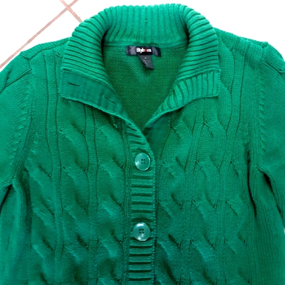 NEW STYLE AND CO WOMEN'S CARDIGAN SWEATER SIZE MEDIUM GREEN COTTON - Picture 2 of 5